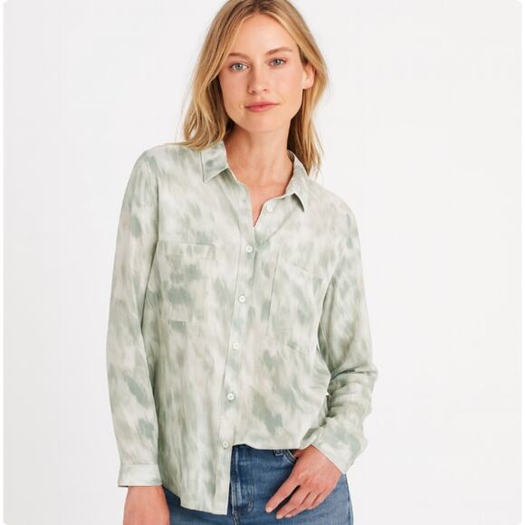 Cloth & Stone SZ M Green Water Color Print So Soft Tencil Button Front Top - Picture 1 of 6